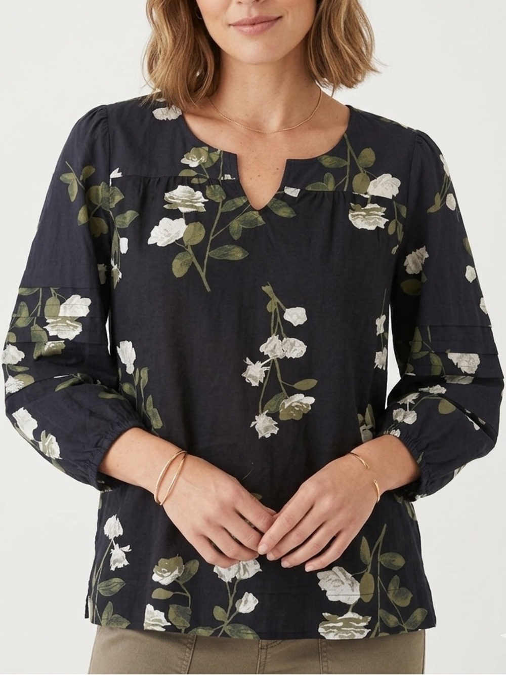 Lucky Brand Floral Black Long Sleeve Women's Blouse Size X-Large NWT